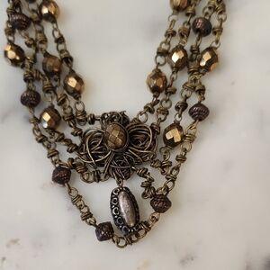 Vintage | Dayne Duvall Handmade Multi-Layered Bronze Necklace | Vintage Beads